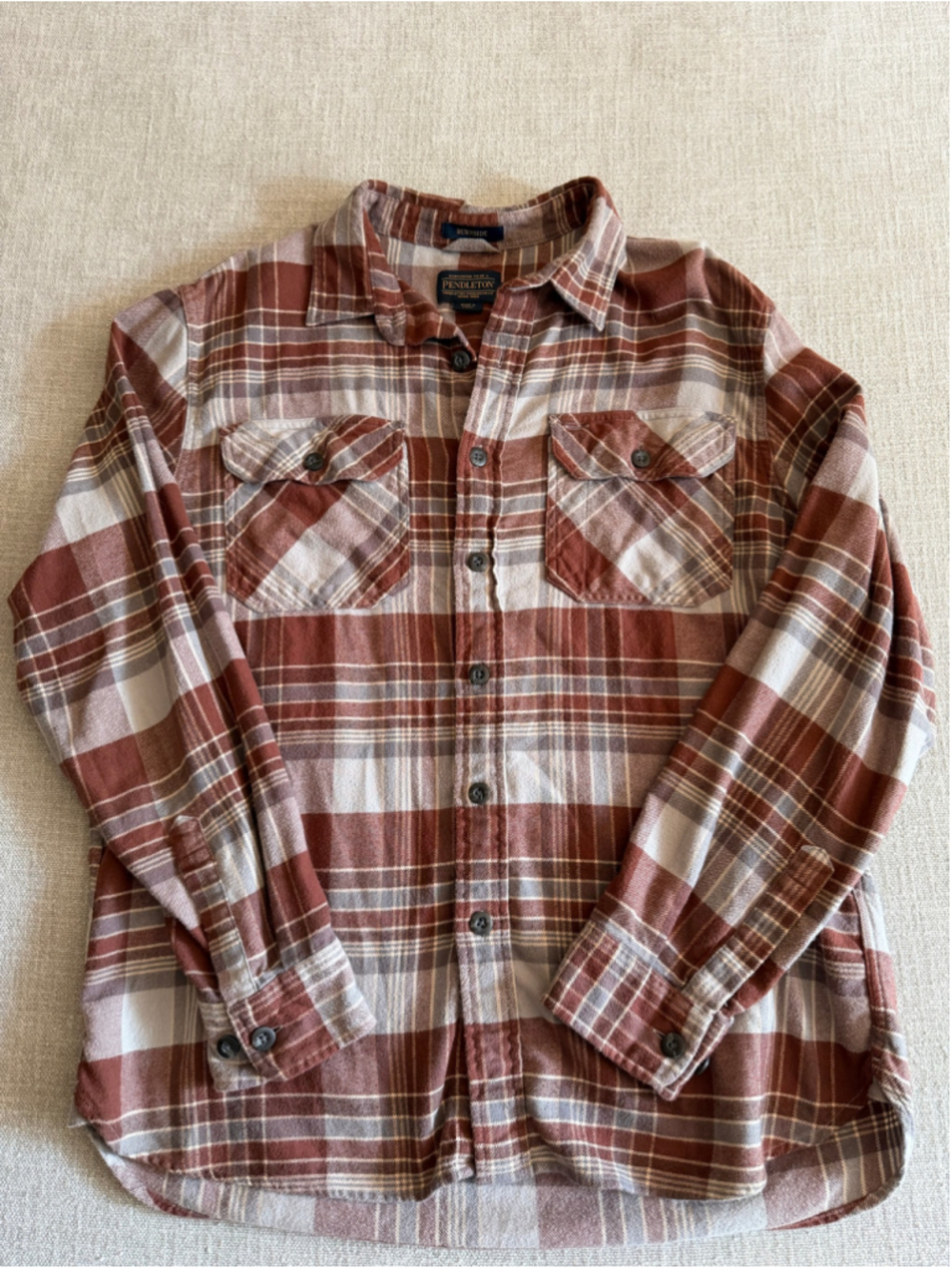 Pendleton Burnside Brown Gray plaid Flannel Shirt Men's large